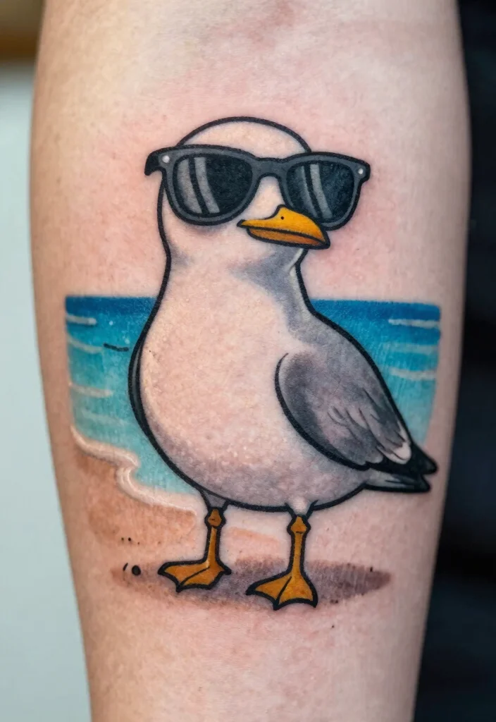 12 Cartoon Style Flash Tattoo Ideas: Fun and Playful 87 12 Cartoon Style Flash Tattoo Ideas Fun and Playful 9. Sassy Seagull 0