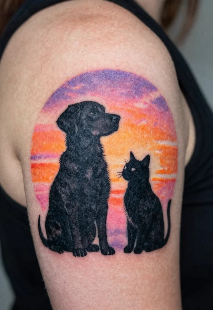 12 Dog and Cat Tattoo Ideas Together: Cute and Meaningful 12 12 Dog and Cat Tattoo Ideas Together Cute and Meaningful 2. Sweet Silhouettes 0