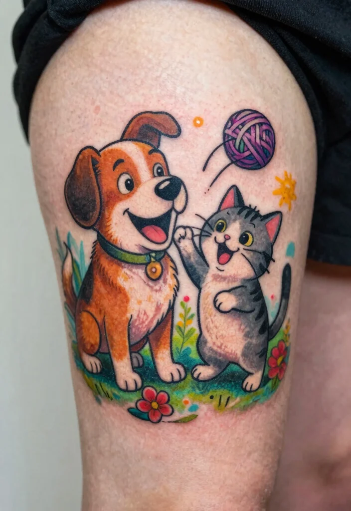 12 Dog and Cat Tattoo Ideas Together: Cute and Meaningful 34 12 Dog and Cat Tattoo Ideas Together Cute and Meaningful 4. The Bond of Whiskers and Tails 0