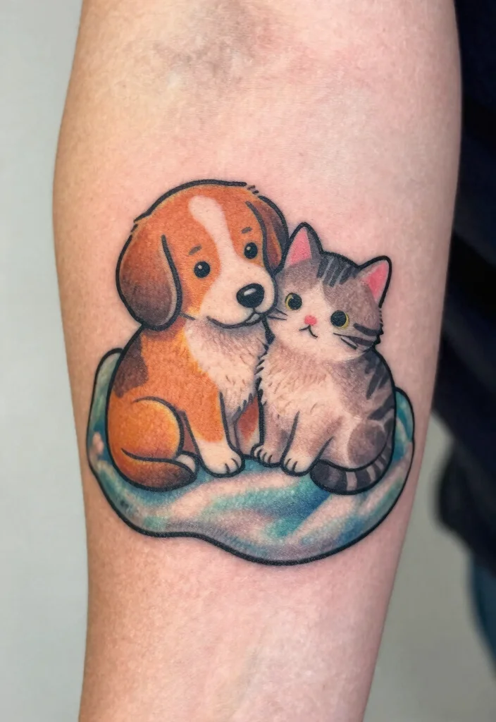 12 Dog and Cat Tattoo Ideas Together: Cute and Meaningful 69 12 Dog and Cat Tattoo Ideas Together Cute and Meaningful 7. Cuddly Companions 0