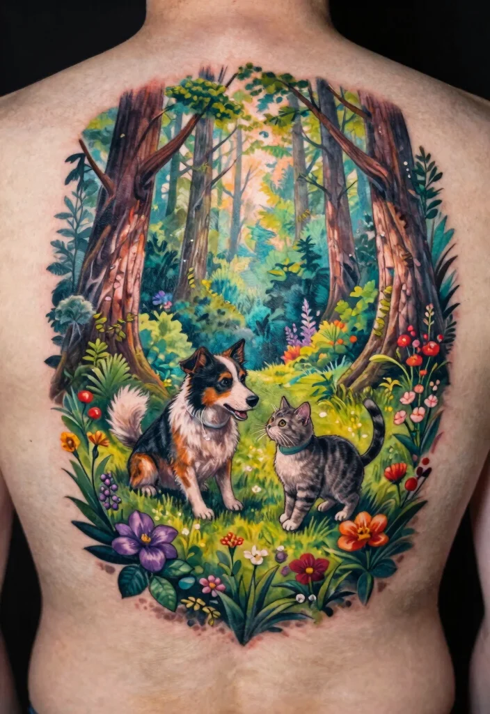 12 Dog and Cat Tattoo Ideas Together: Cute and Meaningful 91 12 Dog and Cat Tattoo Ideas Together Cute and Meaningful 9. Nature Lovers Tribute 0
