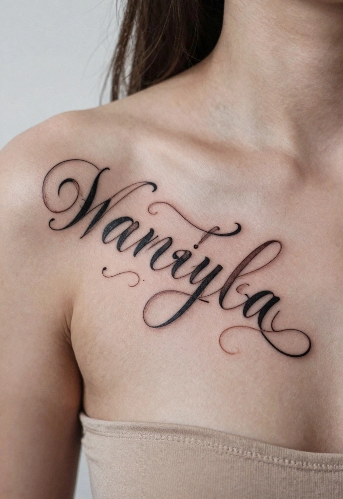 12 Female Baddie Chest Tattoo Ideas Bold And Confident 7. Scripted Names or Initials for Personal Touch 0