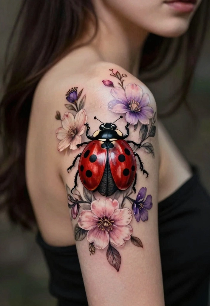 12 Fine Line Ladybug Tattoo Ideas: Soft And Delicate 23 12 Fine Line Ladybug Tattoo Ideas Soft And Delicate 3. Ladybug with Floral Accents 0