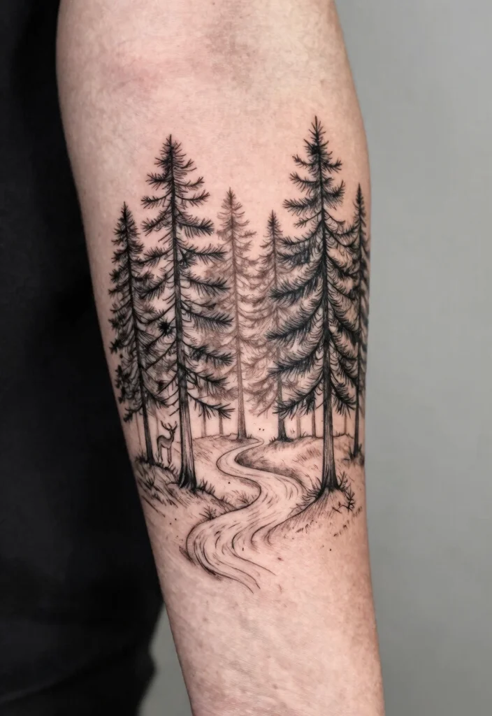 12 Fine Line Pine Tree Tattoo Ideas Minimal And Nature Inspired 12 12 Fine Line Pine Tree Tattoo Ideas Minimal And Nature Inspired 2. Forest Scene with Fine Line Pines 0