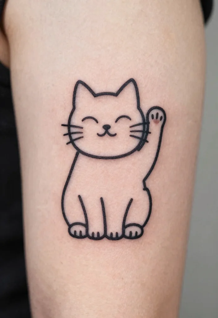 12 Japanese Lucky Cat Tattoo Ideas Symbolic and Playful 1. Minimalist Maneki Neko 0