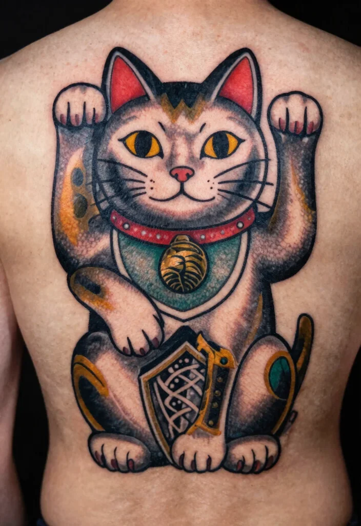 12 Japanese Lucky Cat Tattoo Ideas Symbolic and Playful 12. Lucky Cat as a Guardian 0
