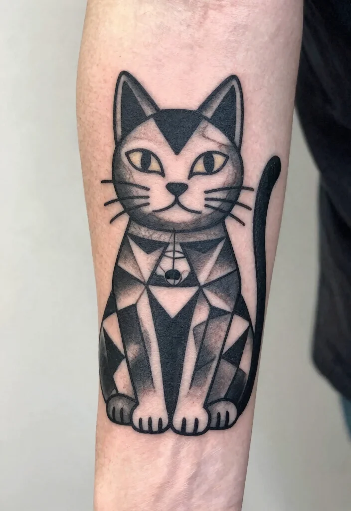 12 Japanese Lucky Cat Tattoo Ideas Symbolic and Playful 3. Geometric Lucky Cat 0