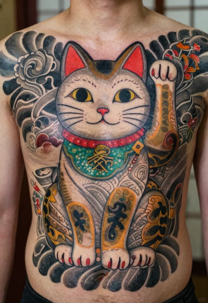 12 Japanese Lucky Cat Tattoo Ideas Symbolic and Playful 8. Traditional Japanese Lucky Cat 0