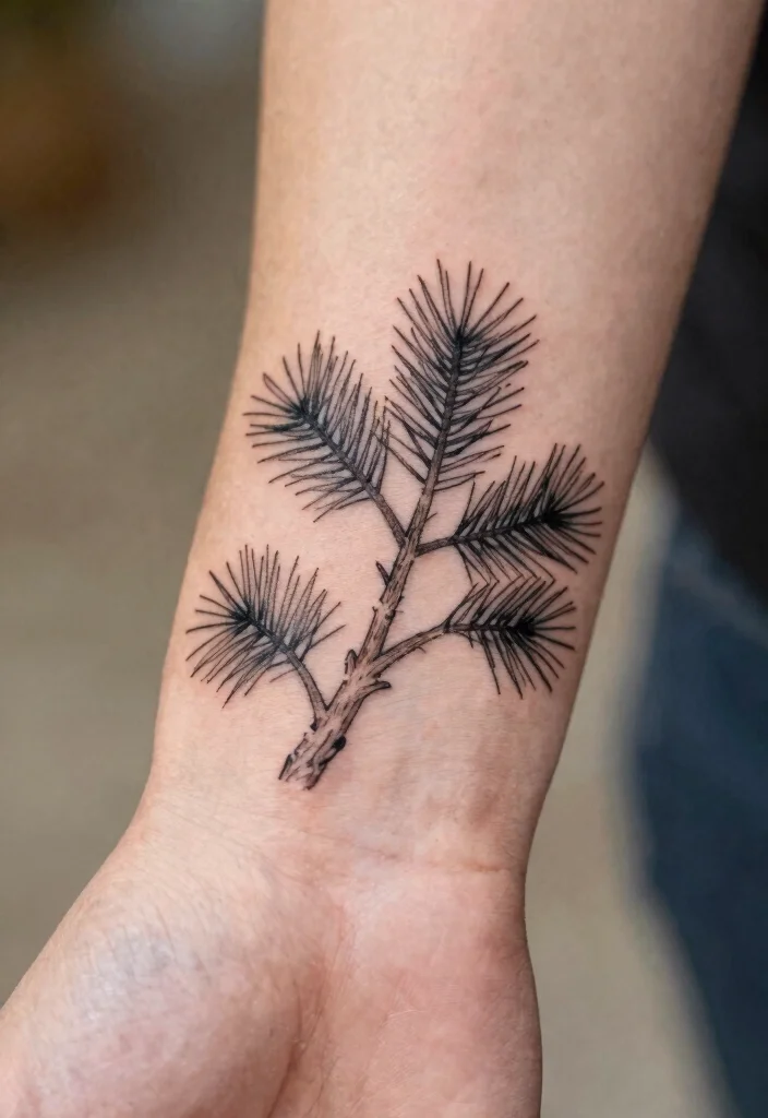 12 Pine Tree Branch Tattoo Ideas With Natural Flow 1. Elegant Outline Design 0
