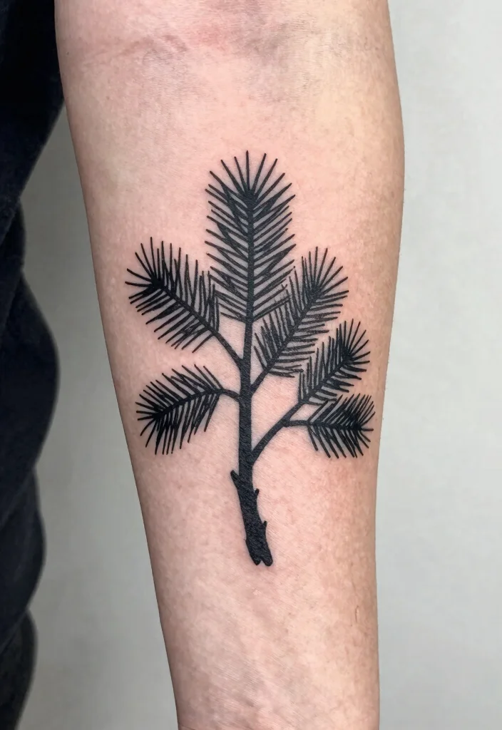 12 Pine Tree Branch Tattoo Ideas With Natural Flow 3. Minimalist Pine Silhouette 0