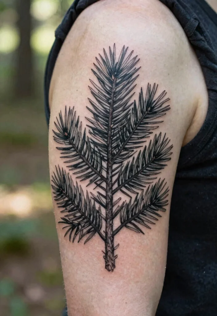 12 Pine Tree Branch Tattoo Ideas With Natural Flow 4. Detailed Pine Needle Cluster 0