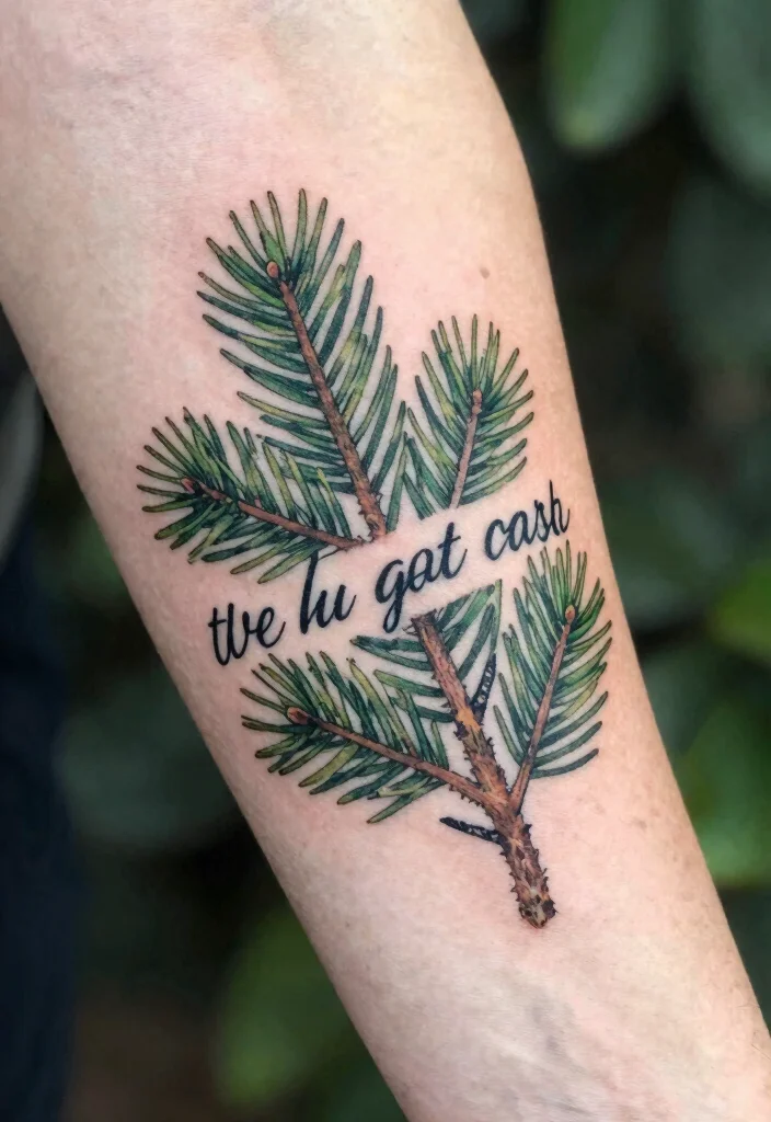 12 Pine Tree Branch Tattoo Ideas With Natural Flow 6. Branch with Inspirational Quote 0