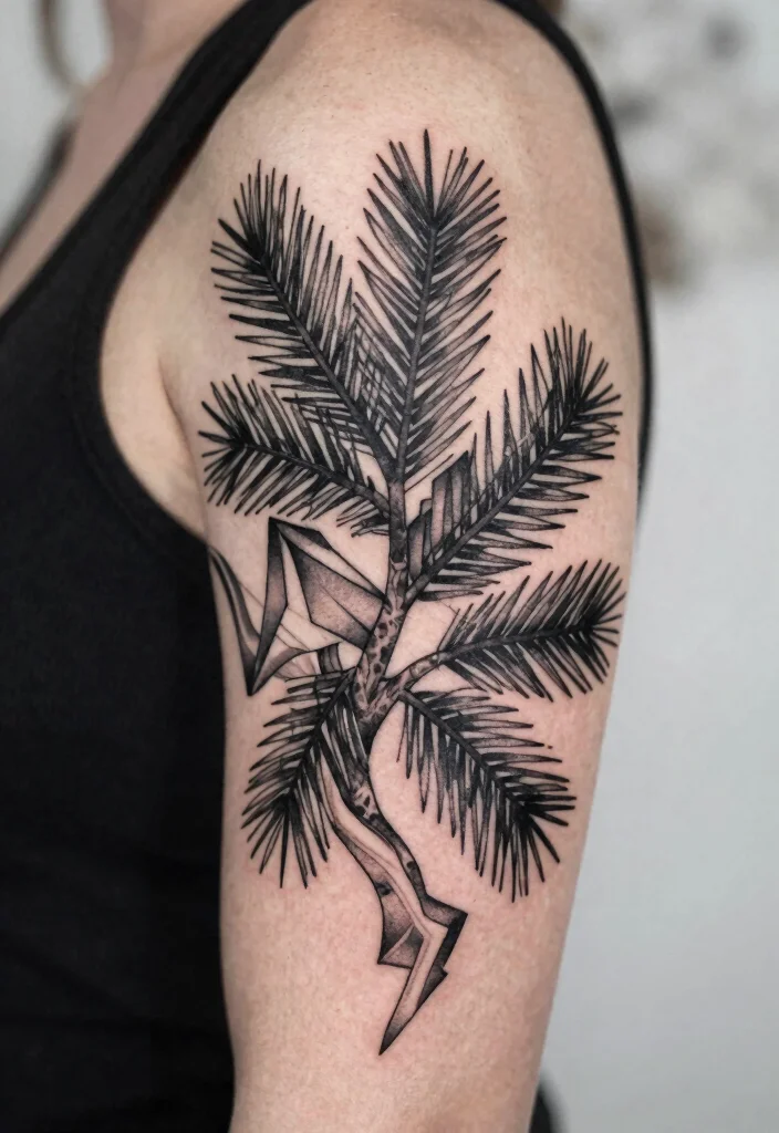 12 Pine Tree Branch Tattoo Ideas With Natural Flow 7. Geometric Pine Design 0