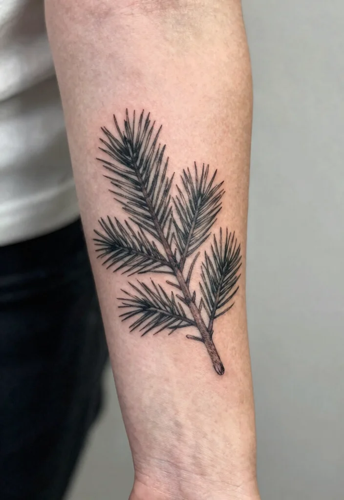 12 Pine Tree Branch Tattoo Ideas With Natural Flow 9. Negative Space Pine Branch 0