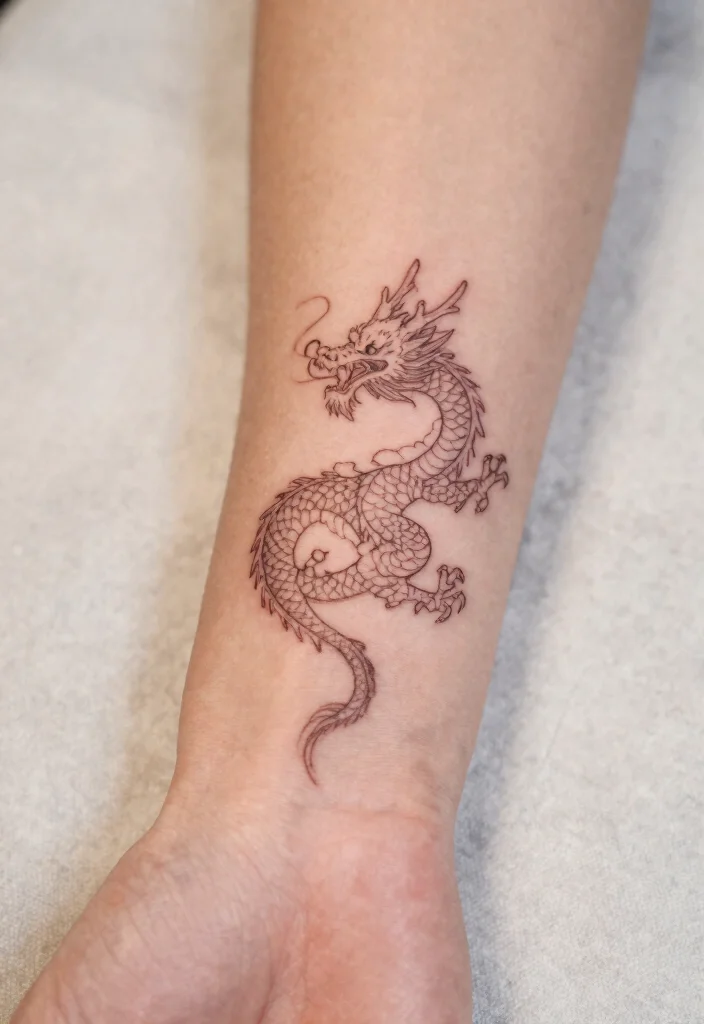 12 Small Dragon Tattoo Ideas for Women: Cute and Powerful 1 12 Small Dragon Tattoo Ideas for Women Cute and Powerful 1. Elegant Outline Dragon 0