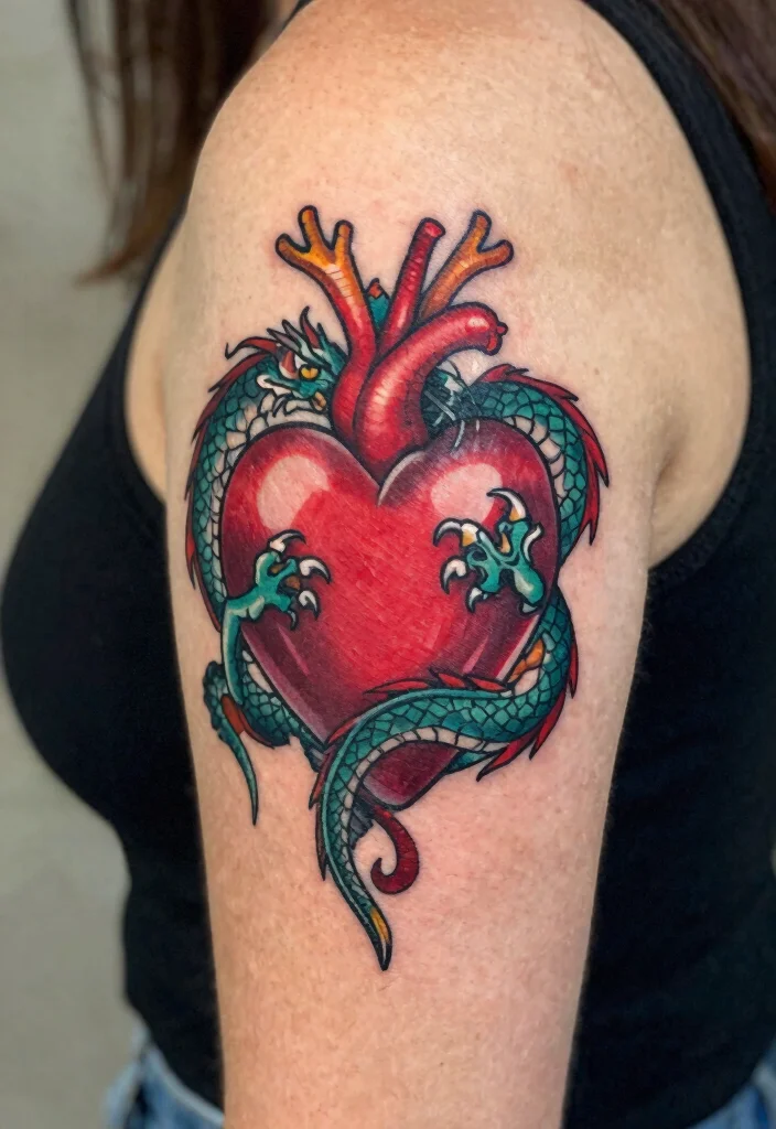 12 Small Dragon Tattoo Ideas for Women: Cute and Powerful 115 12 Small Dragon Tattoo Ideas for Women Cute and Powerful 11. Heart and Dragon Tattoo 0