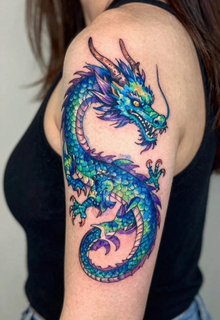 12 Small Dragon Tattoo Ideas for Women: Cute and Powerful 34 12 Small Dragon Tattoo Ideas for Women Cute and Powerful 4. Watercolor Dragon Tattoo 0