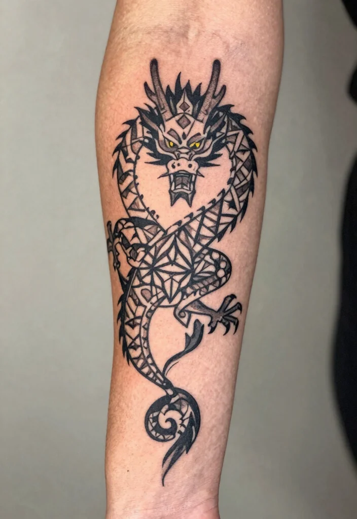 12 Small Dragon Tattoo Ideas for Women: Cute and Powerful 45 12 Small Dragon Tattoo Ideas for Women Cute and Powerful 5. Geometric Dragon Design 0