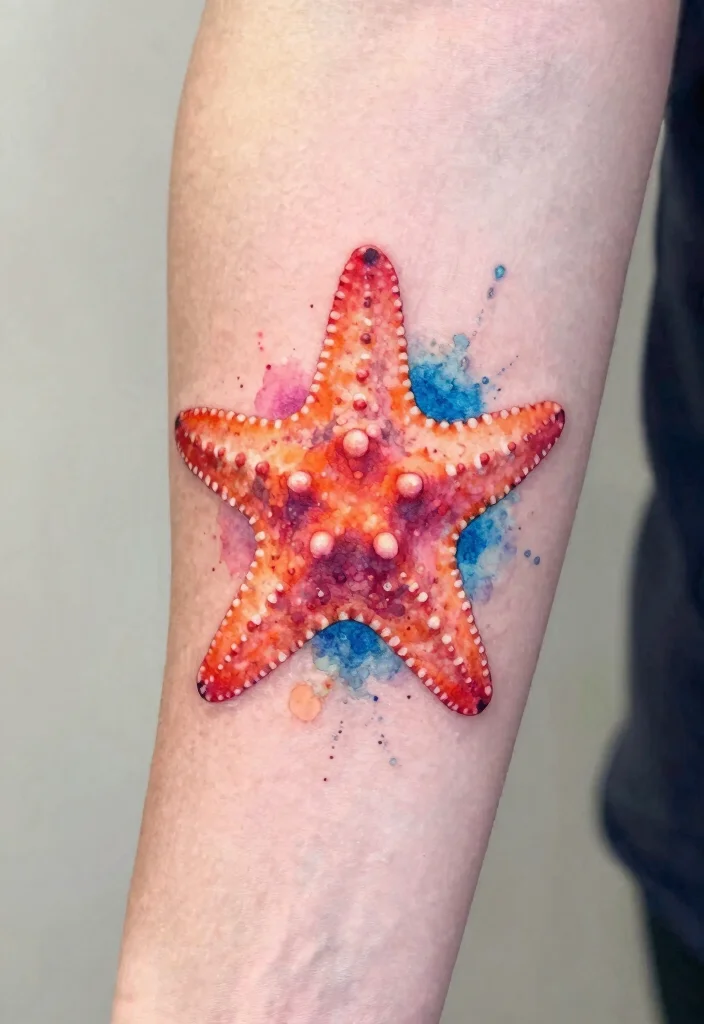 12 Starfish Tattoo Ideas With Coastal And Minimal Vibes 12 12 Starfish Tattoo Ideas With Coastal And Minimal Vibes 2. Watercolor Starfish 0