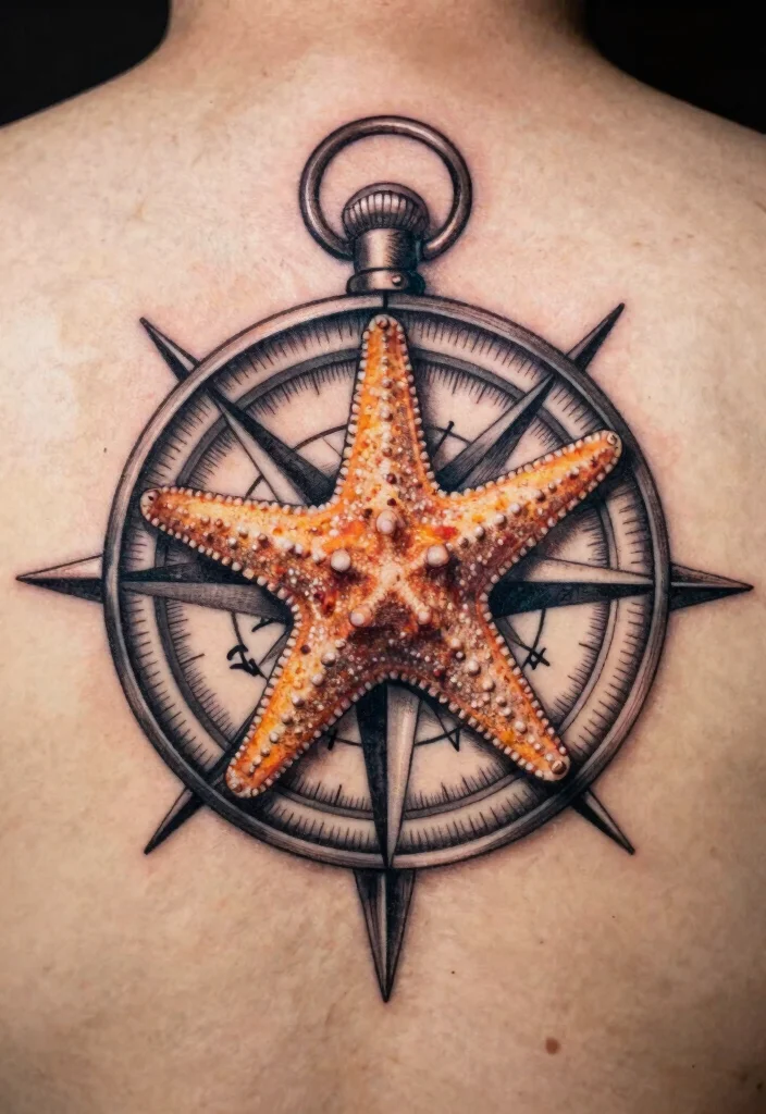 12 Starfish Tattoo Ideas With Coastal And Minimal Vibes 56 12 Starfish Tattoo Ideas With Coastal And Minimal Vibes 6. Starfish in a Nautical Compass 0
