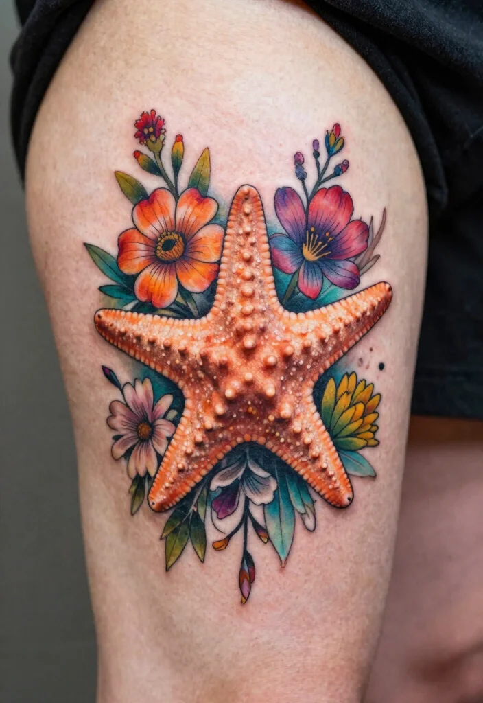12 Starfish Tattoo Ideas With Coastal And Minimal Vibes 78 12 Starfish Tattoo Ideas With Coastal And Minimal Vibes 8. Floral Starfish 0