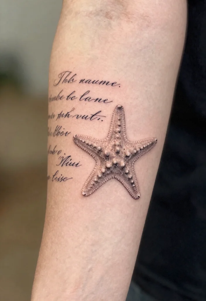 12 Starfish Tattoo Ideas With Coastal And Minimal Vibes 89 12 Starfish Tattoo Ideas With Coastal And Minimal Vibes 9. Starfish with Quote 0