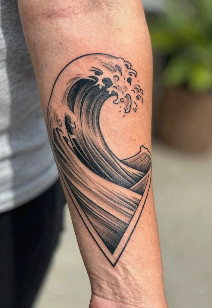 12 Tattoo Ideas Above the Elbow Front of Arm Minimalist Geometric Inspiration 3. Geometric Waves 0