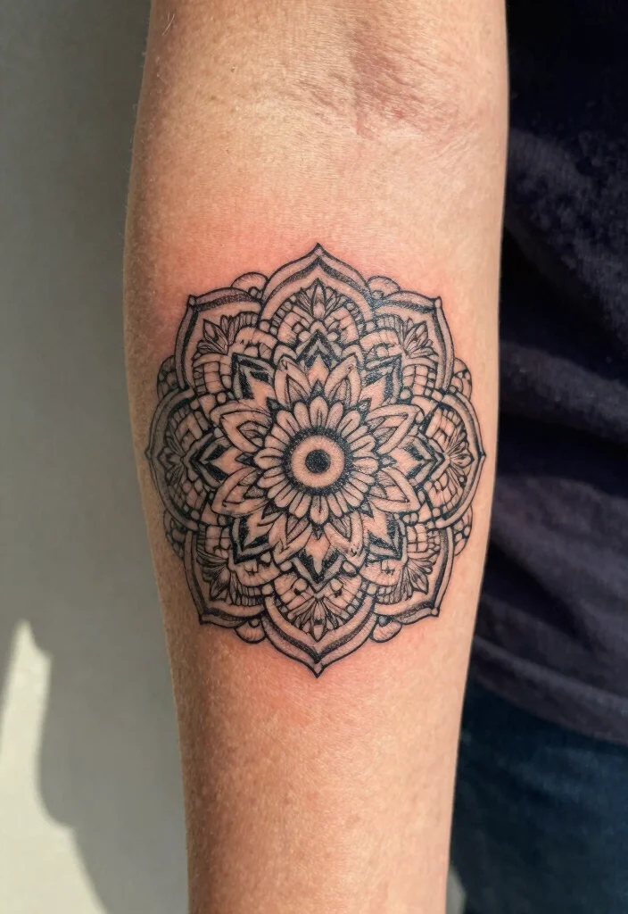12 Tattoo Ideas Above the Elbow Front of Arm Minimalist Geometric Inspiration 5. Circular Mandalas 0