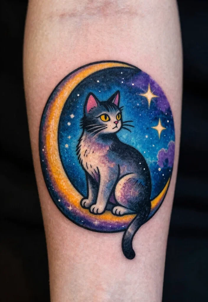 14 American Traditional Cat Tattoo Ideas Bold and Classic 102 14 American Traditional Cat Tattoo Ideas Bold and Classic 10. Cat and Moon 0