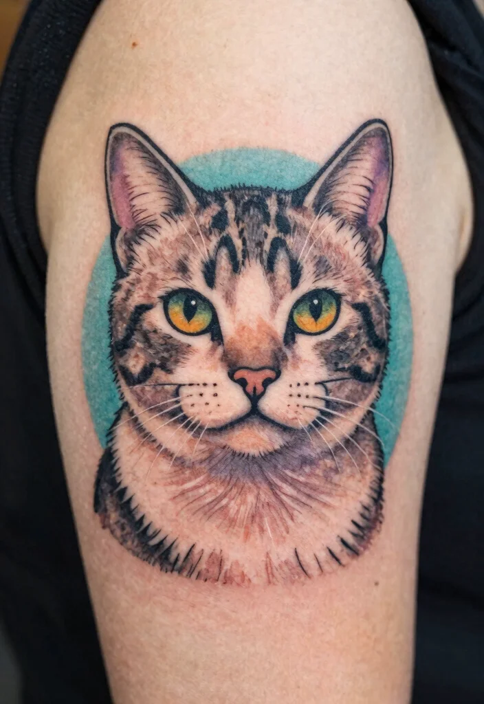 14 American Traditional Cat Tattoo Ideas Bold and Classic 137 14 American Traditional Cat Tattoo Ideas Bold and Classic 13. Retro Cat Portrait 0