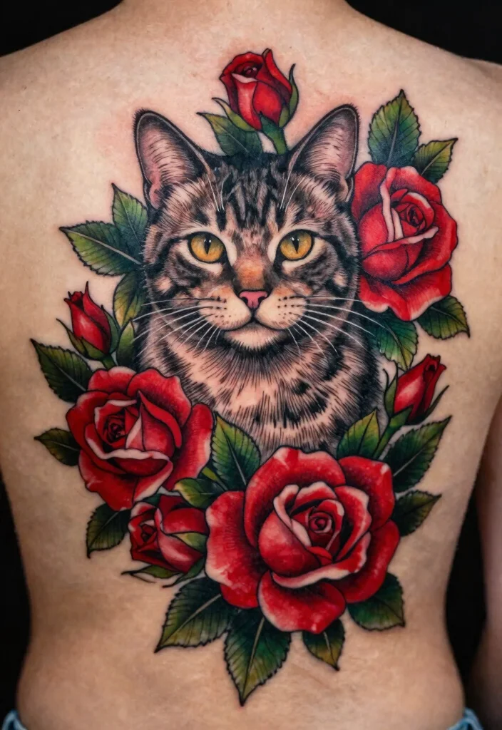 14 American Traditional Cat Tattoo Ideas Bold and Classic 34 14 American Traditional Cat Tattoo Ideas Bold and Classic 4. Cat with Roses 0