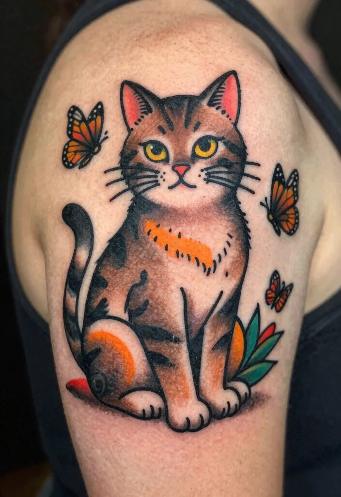 14 American Traditional Cat Tattoo Ideas Bold and Classic 56 14 American Traditional Cat Tattoo Ideas Bold and Classic 6. The Tabby Delight 0