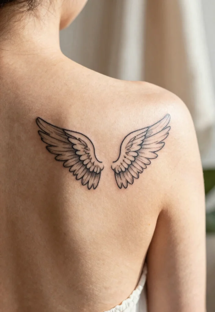 14 Angel Wings Tattoo Ideas on the Back Powerful and Symbolic 1. Simple Outline Angel Wings 0