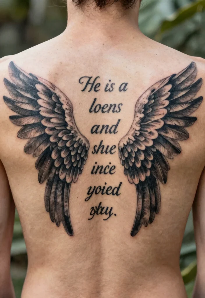 14 Angel Wings Tattoo Ideas on the Back Powerful and Symbolic 13. Dual Angel Wings with a Quote 0