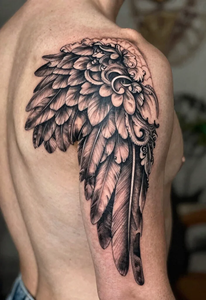 14 Angel Wings Tattoo Ideas on the Back Powerful and Symbolic 2. Ornate Angel Wing Tattoo 0