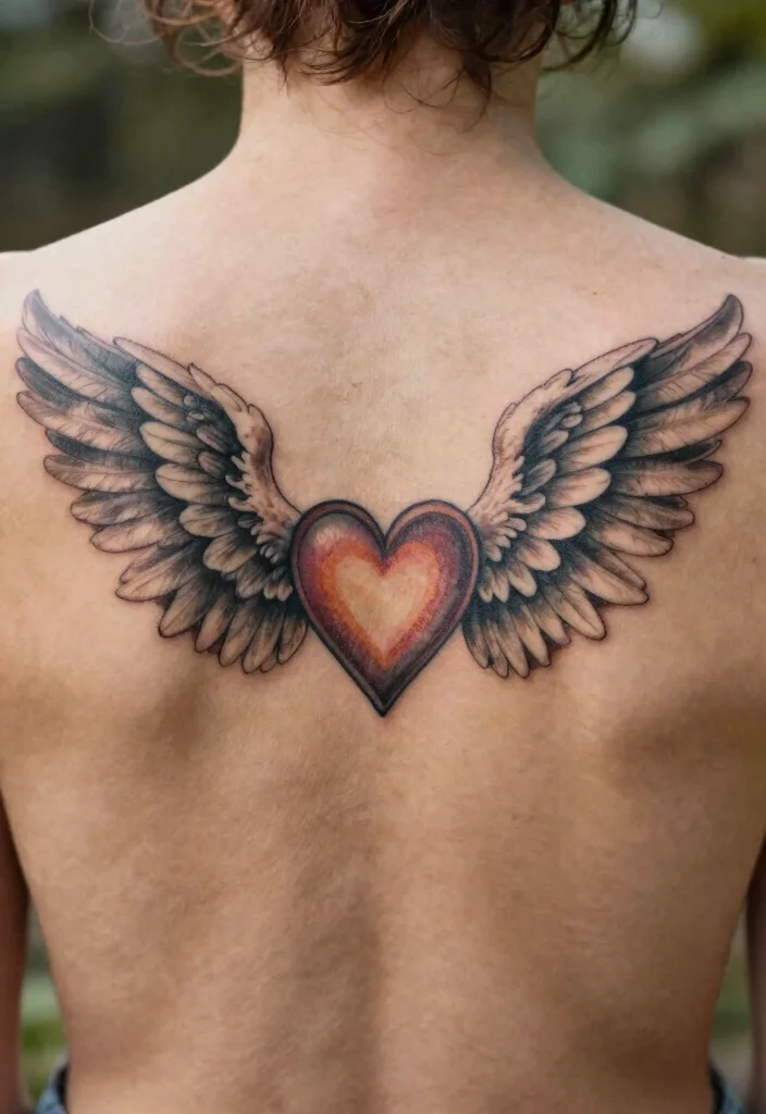 14 Angel Wings Tattoo Ideas on the Back Powerful and Symbolic 4. Angel Wings with a Heart 0