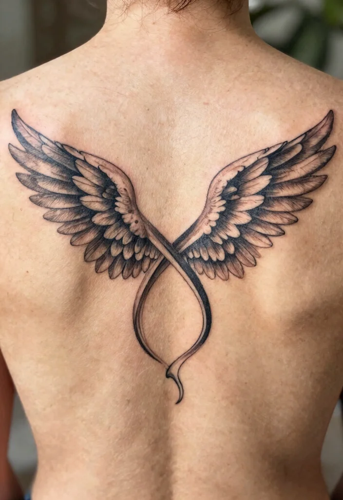 14 Angel Wings Tattoo Ideas on the Back Powerful and Symbolic 5. Angel Wings with Infinity Symbol 0