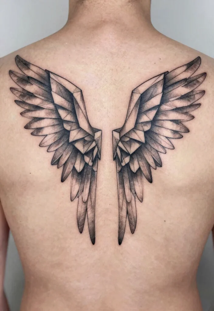 14 Angel Wings Tattoo Ideas on the Back Powerful and Symbolic 6. Geometric Angel Wings 0