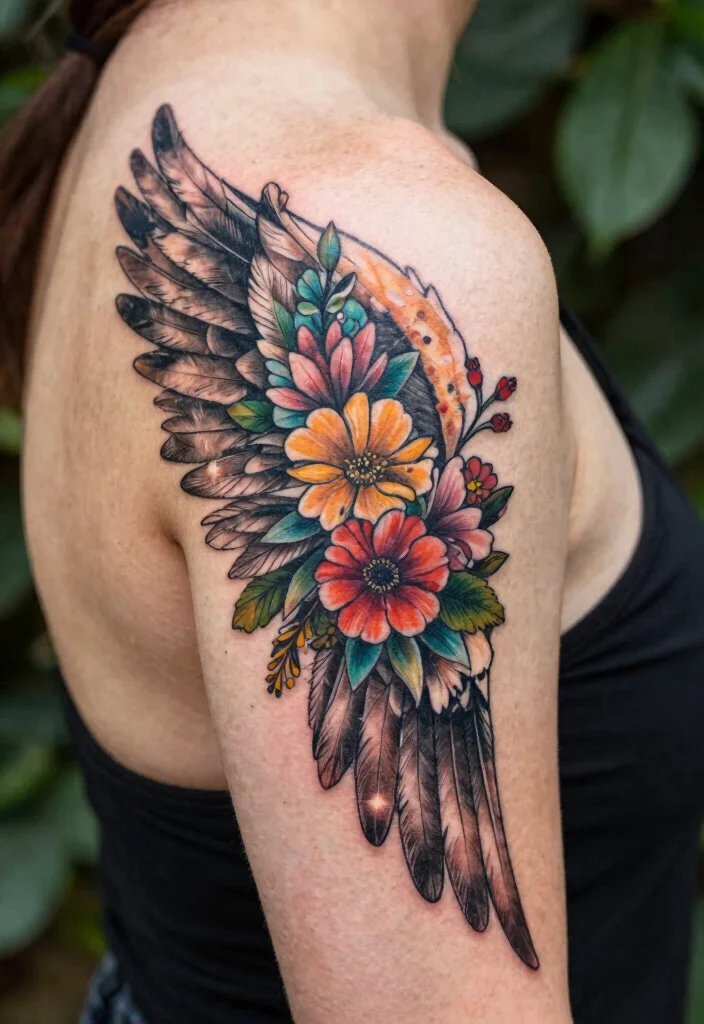 14 Angel Wings Tattoo Ideas on the Back Powerful and Symbolic 7. Floral Angel Wings 0