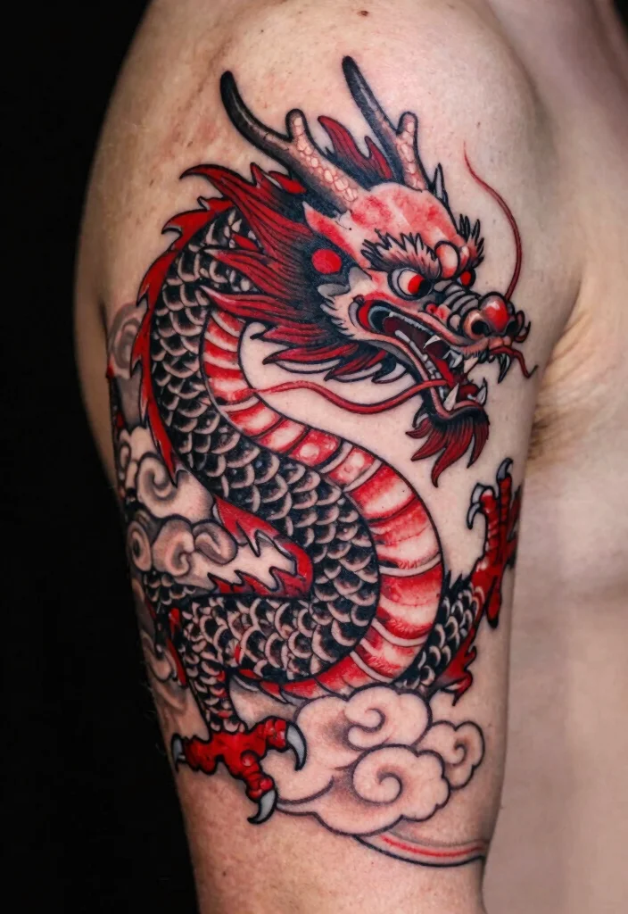 14 Black and Red Dragon Tattoo Ideas Bold and Striking 1 14 Black and Red Dragon Tattoo Ideas Bold and Striking 1. Traditional Chinese Dragon 0