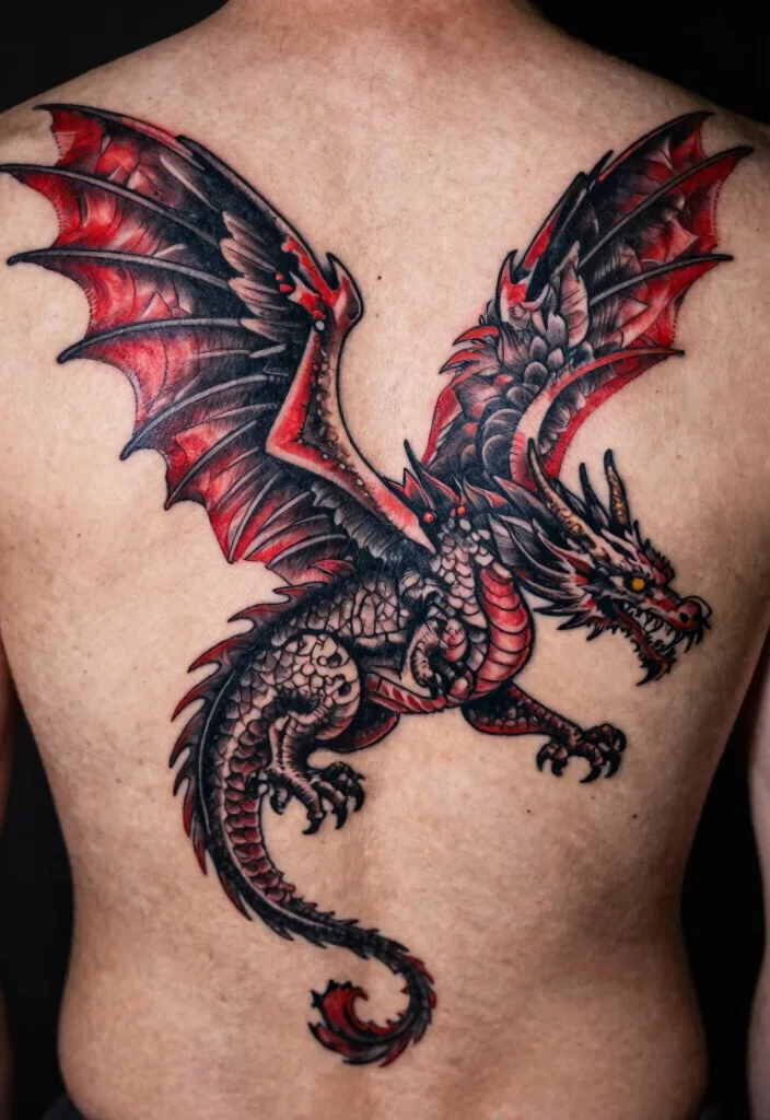 14 Black and Red Dragon Tattoo Ideas Bold and Striking 113 14 Black and Red Dragon Tattoo Ideas Bold and Striking 11. Dragon in Flight 0