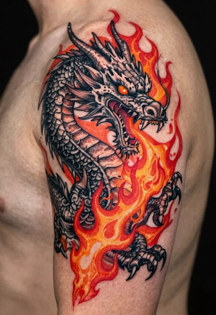 14 Black and Red Dragon Tattoo Ideas Bold and Striking 126 14 Black and Red Dragon Tattoo Ideas Bold and Striking 12. Fire breathing Dragon 0
