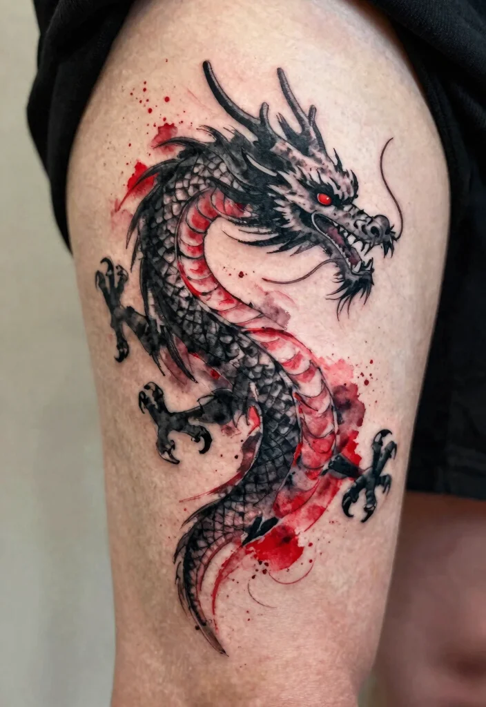 14 Black and Red Dragon Tattoo Ideas Bold and Striking 137 14 Black and Red Dragon Tattoo Ideas Bold and Striking 13. Black and Red Watercolor Dragon 0