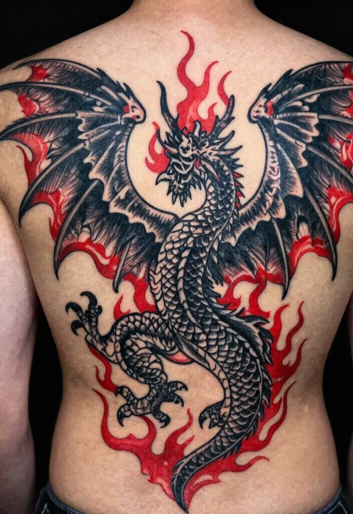 14 Black and Red Dragon Tattoo Ideas Bold and Striking 23 14 Black and Red Dragon Tattoo Ideas Bold and Striking 3. Majestic Dragon on the Back 0