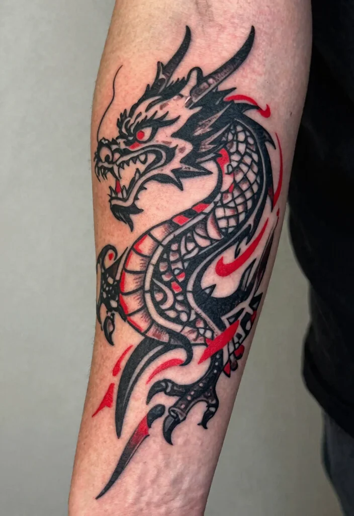 14 Black and Red Dragon Tattoo Ideas Bold and Striking 34 14 Black and Red Dragon Tattoo Ideas Bold and Striking 4. Tribal Dragon Design 0