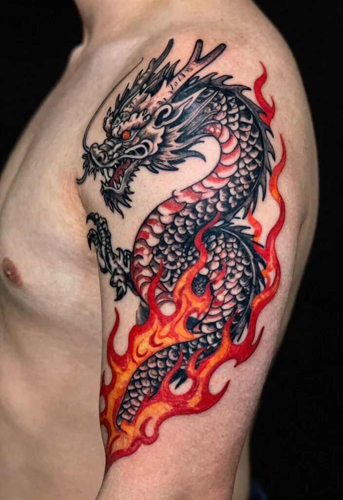 14 Black and Red Dragon Tattoo Ideas Bold and Striking 45 14 Black and Red Dragon Tattoo Ideas Bold and Striking 5. Dragon with Flames 0