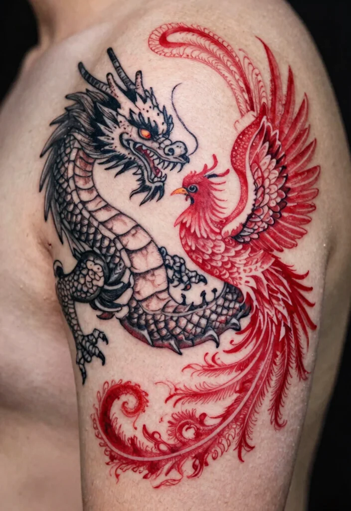 14 Black and Red Dragon Tattoo Ideas Bold and Striking 91 14 Black and Red Dragon Tattoo Ideas Bold and Striking 9. Dragon and Phoenix Fusion 0