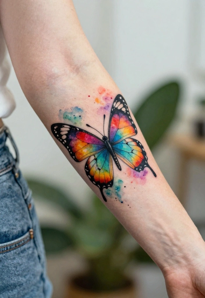14 Butterfly Forearm Tattoo Ideas for Women: Elegant and Flowing 12 14 Butterfly Forearm Tattoo Ideas for Women Elegant and Flowing 2. Watercolor Butterfly 0