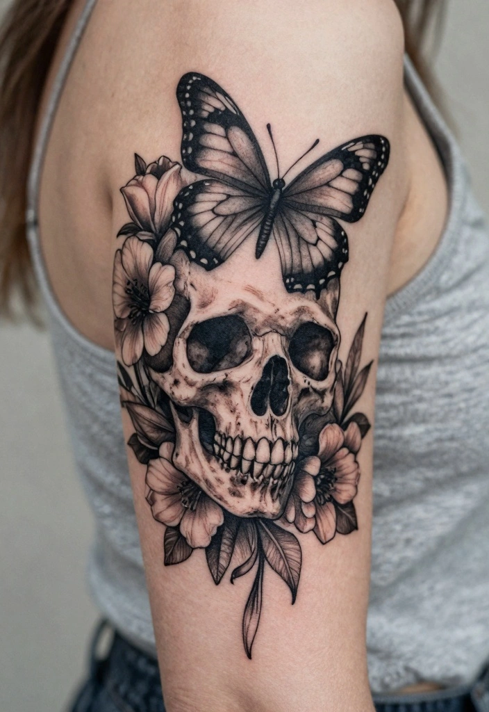 14 Butterfly Skull Tattoo Ideas for Women: Dark and Feminine 1 14 Butterfly Skull Tattoo Ideas for Women Dark and Feminine 1. The Classic Butterfly Skull 0