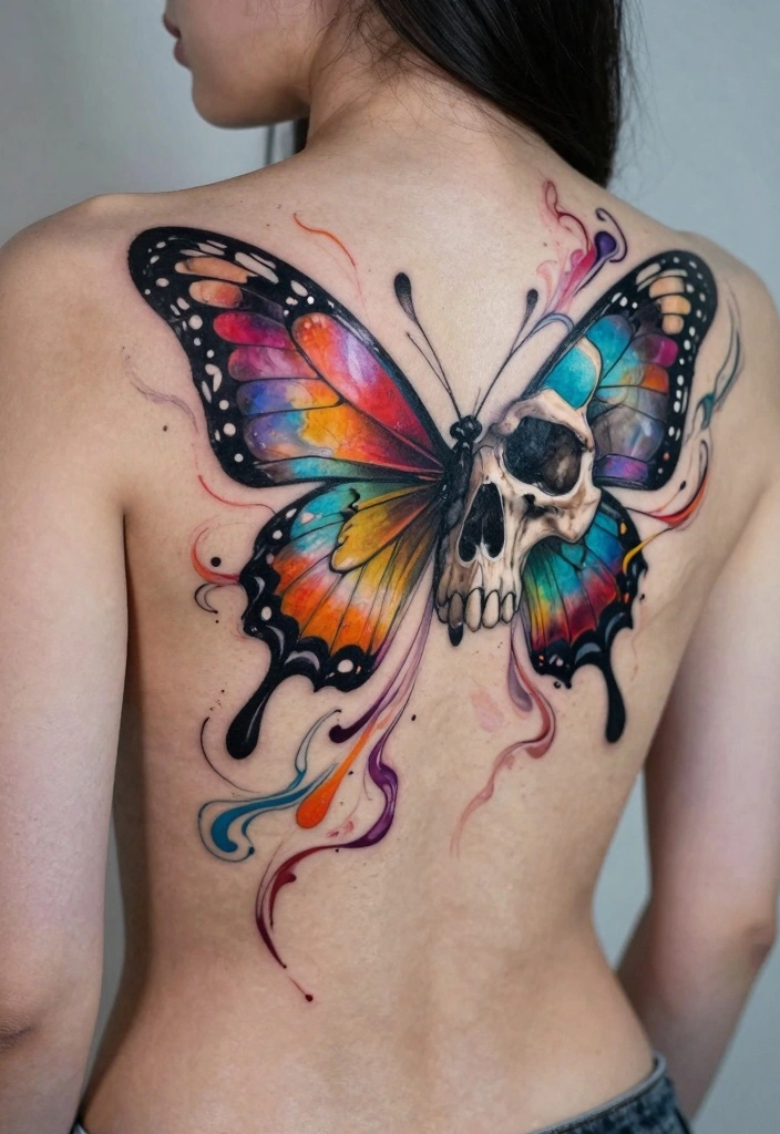 14 Butterfly Skull Tattoo Ideas for Women: Dark and Feminine 102 14 Butterfly Skull Tattoo Ideas for Women Dark and Feminine 10. Abstract Butterfly Skull 0
